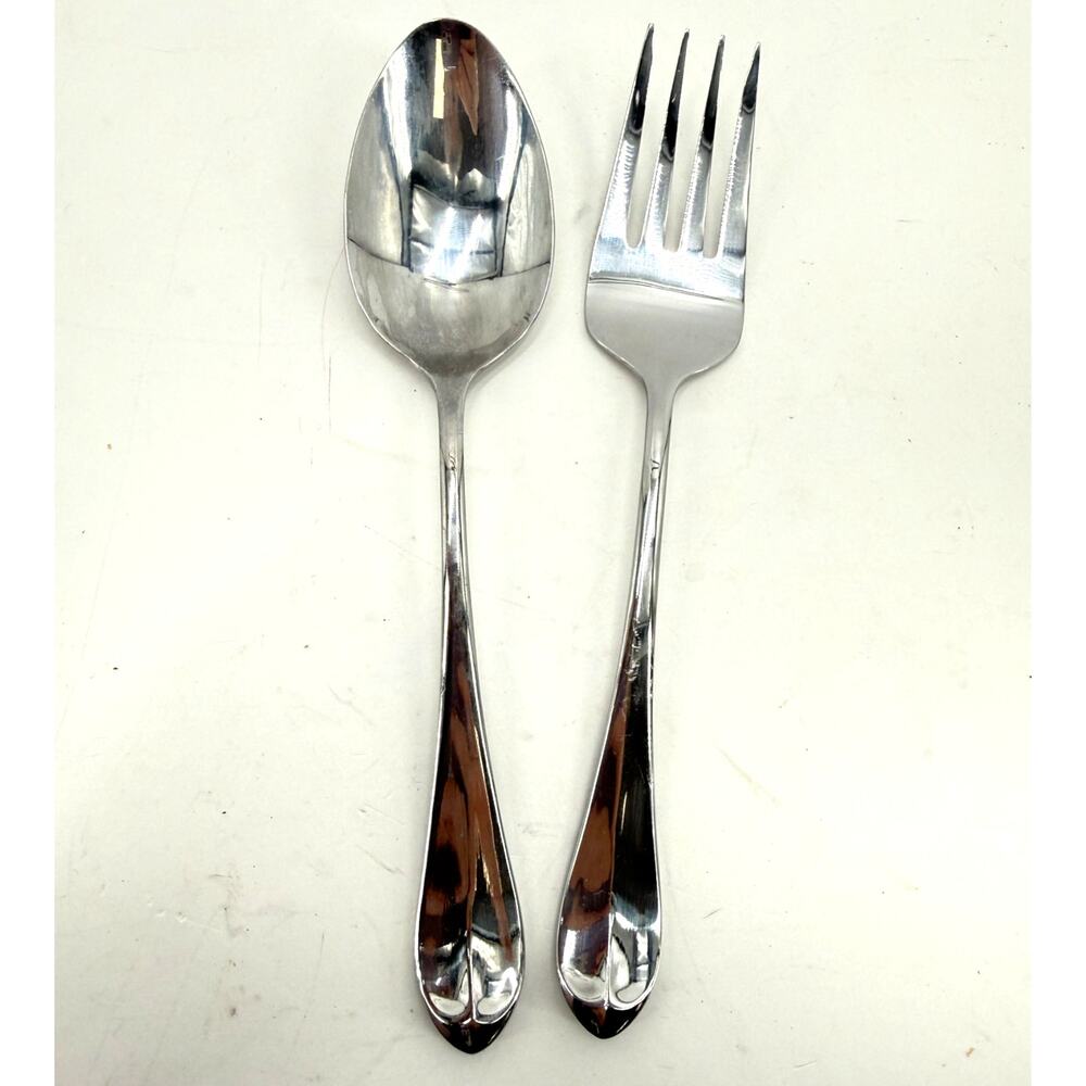 Mikasa Chloe Serving Spoon Meat Fork 2 Piece 18/0 Stainless Steel Flatware Set